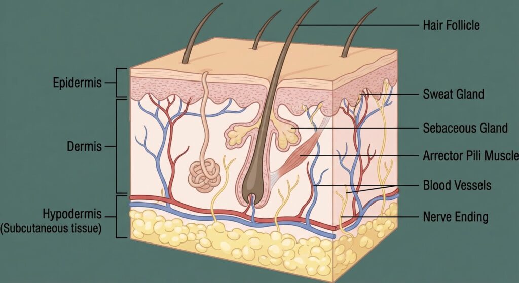 a cross section diagram of the skin